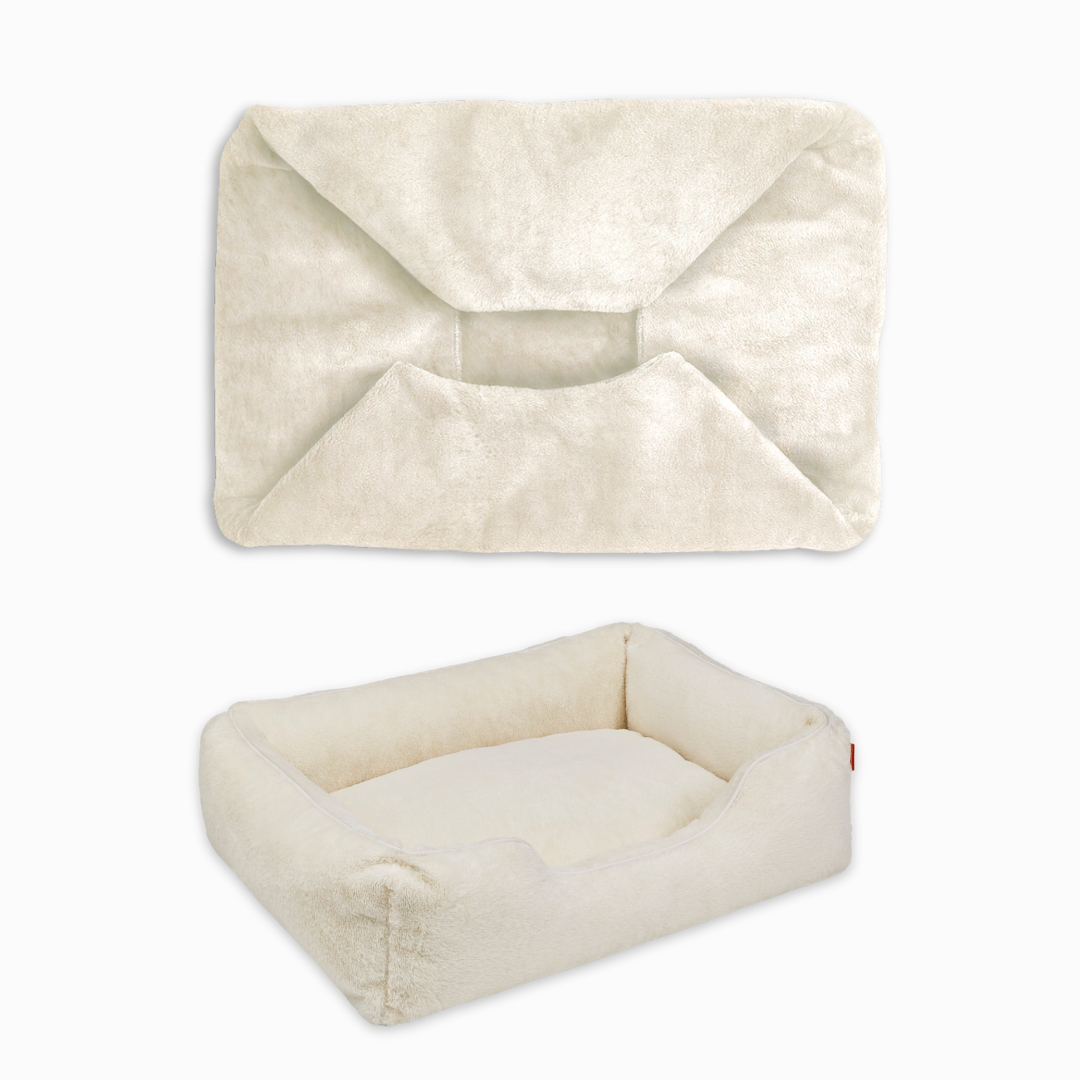 white dog bed with removable cover