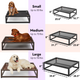 Orthopedic Up Pup platform dog bed by Fuzi, featuring a sturdy metal frame in black, perfect for adding the Sammy bolster dog bed on top, available in three sizes and designed for outdoor use.