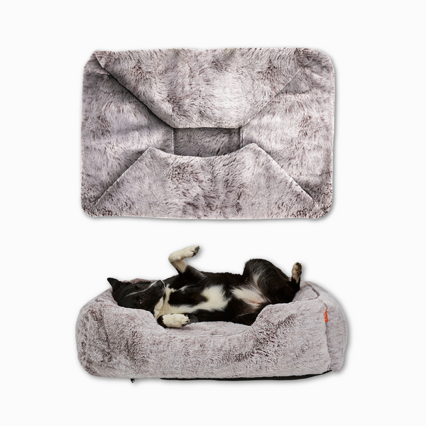 Sammy bolster dog bed cover in light grey by Fuzi, washable dog bed cover, available in four beautiful colors and three sizes.