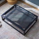 Elevated Up Pup platform dog bed by Fuzi, a durable orthopedic metal frame raised dog bed in black, suitable for use with or without the Sammy bolster dog bed, available in three sizes and perfect for outdoor use.