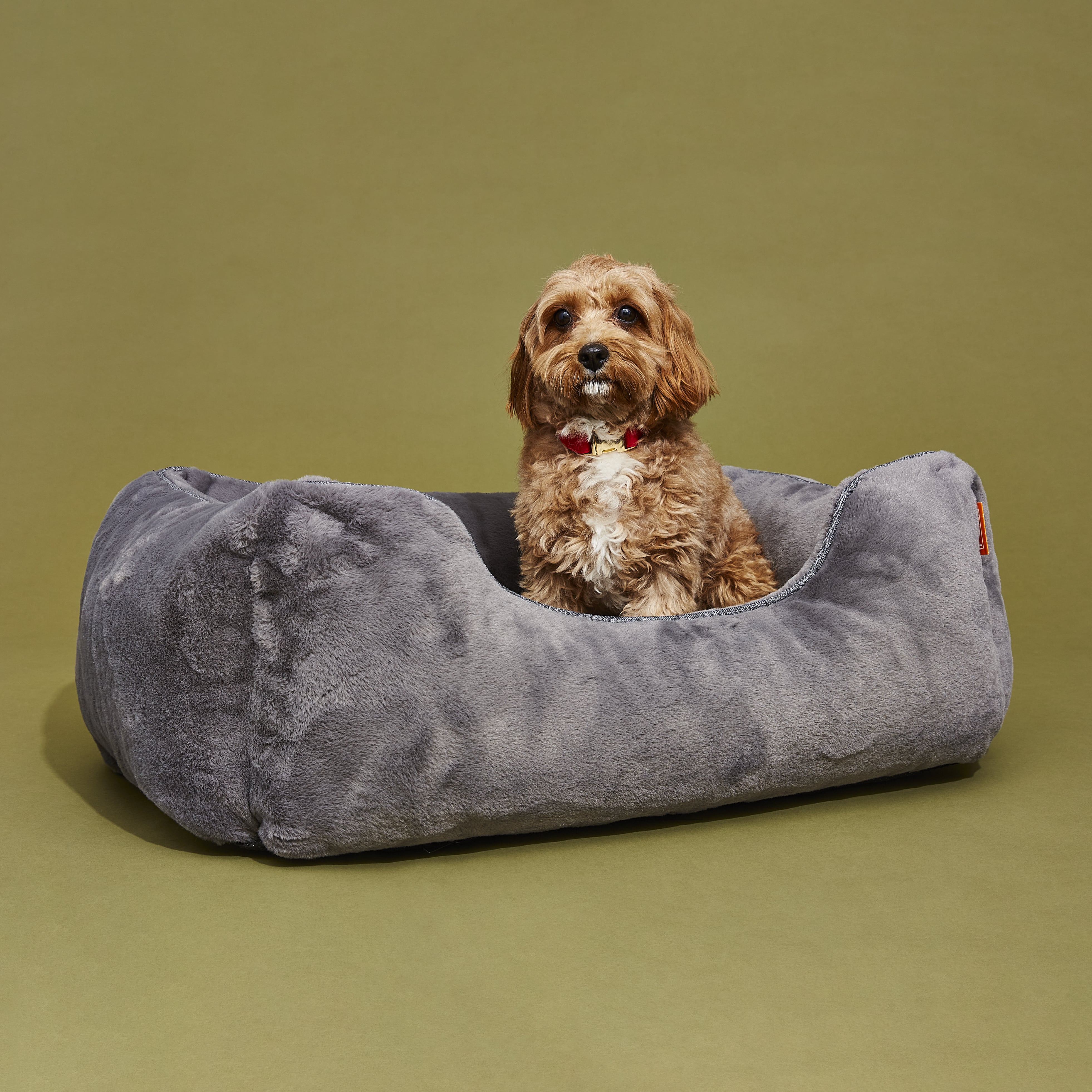 The Sammy Luxury Bolster Dog Bed with Removable Cover Dark Grey